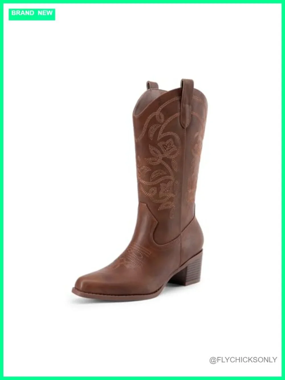 Women's Square Toe Chunky Heel Western Cowboy Booties Slip On Faux Leather